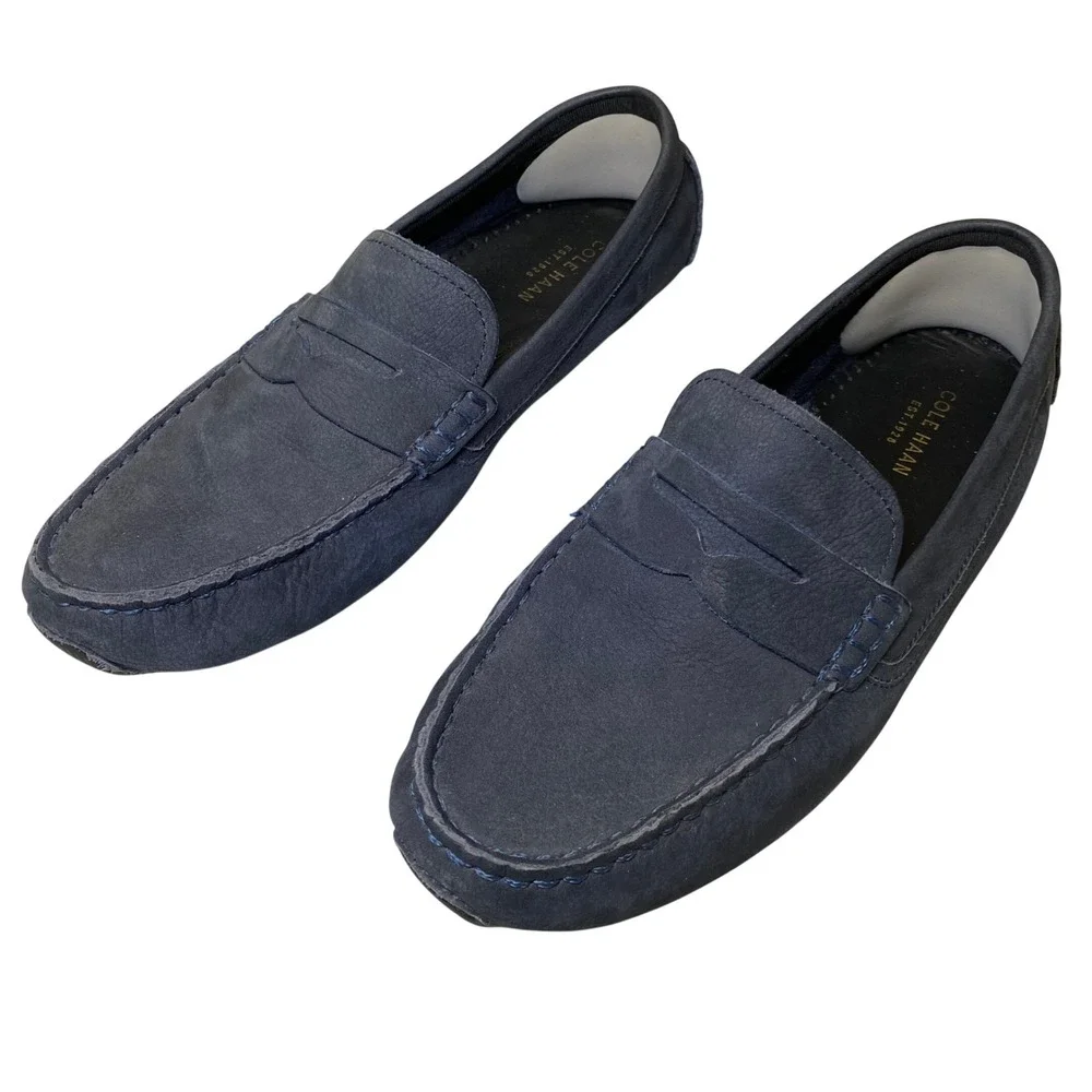 Cole Haan GrandØS Navy Nubuck Penny Loafers Driving Shoes Men's Size 8B